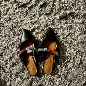 Kurt Geiger Black Mules with Rainbow Accents